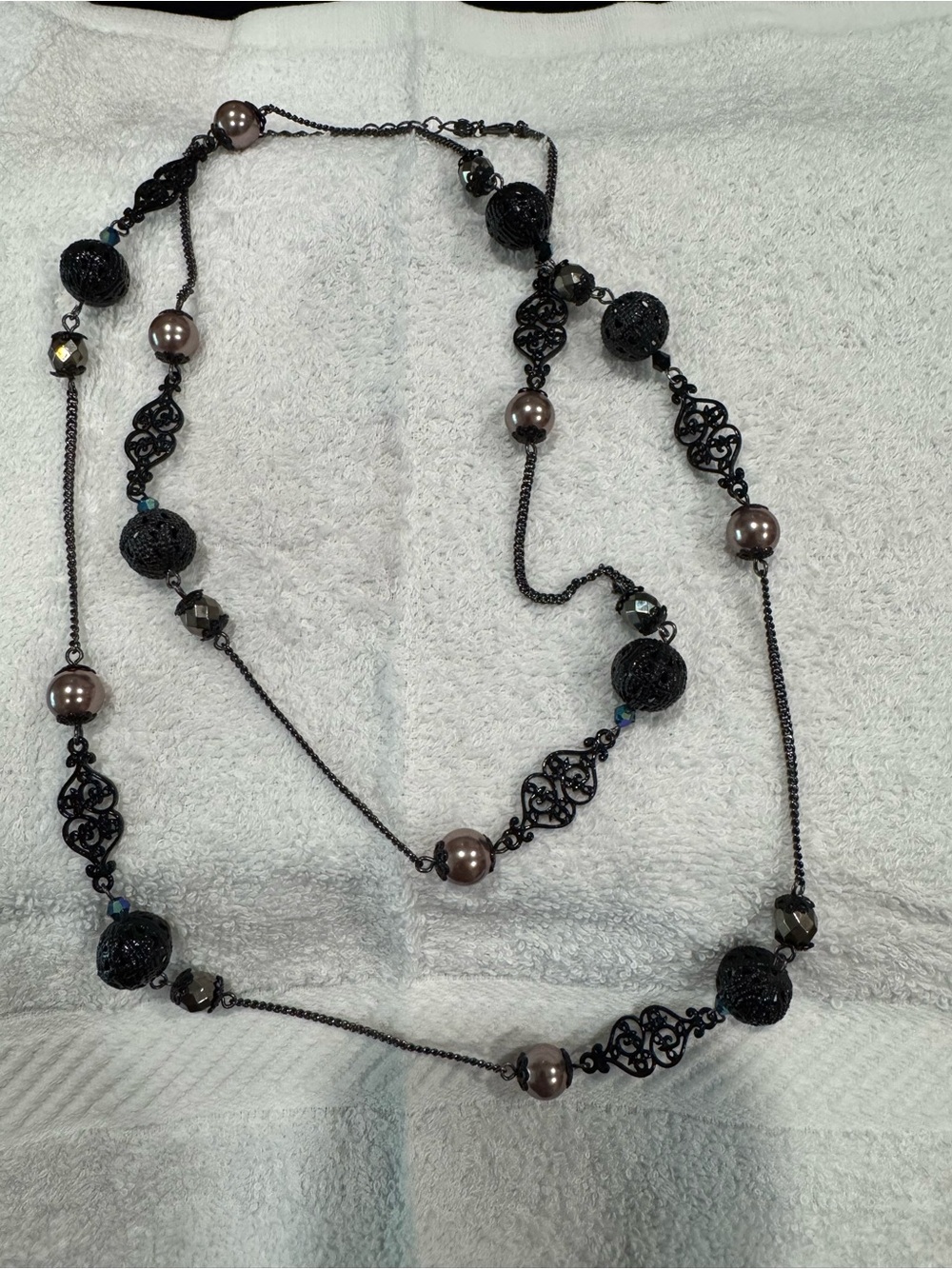 Lia Sophia Black and Gunmetal Beaded Long Necklace